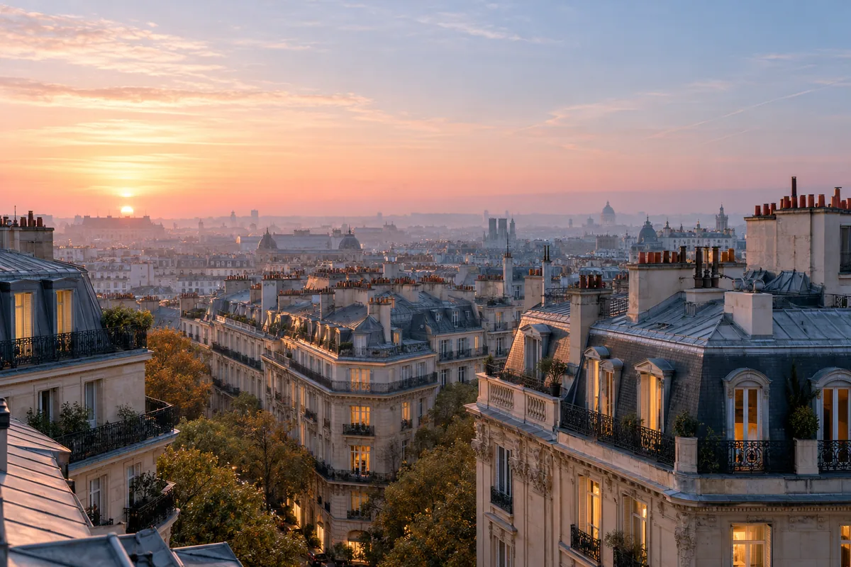 Paris rooftops at dawn